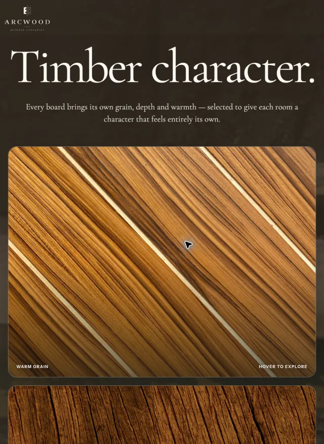 Arcwood carpentry website shown inside an iPhone