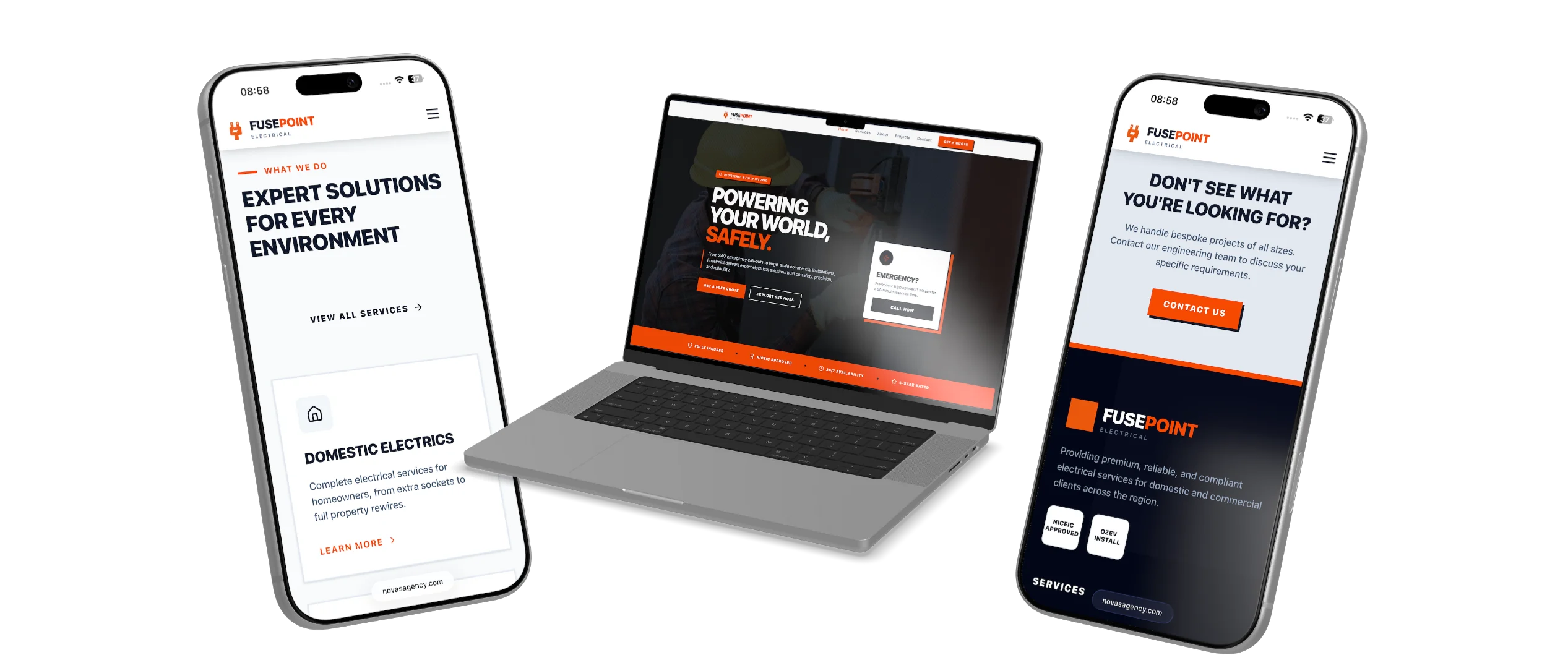Novas Agency website shown across a laptop and two phones