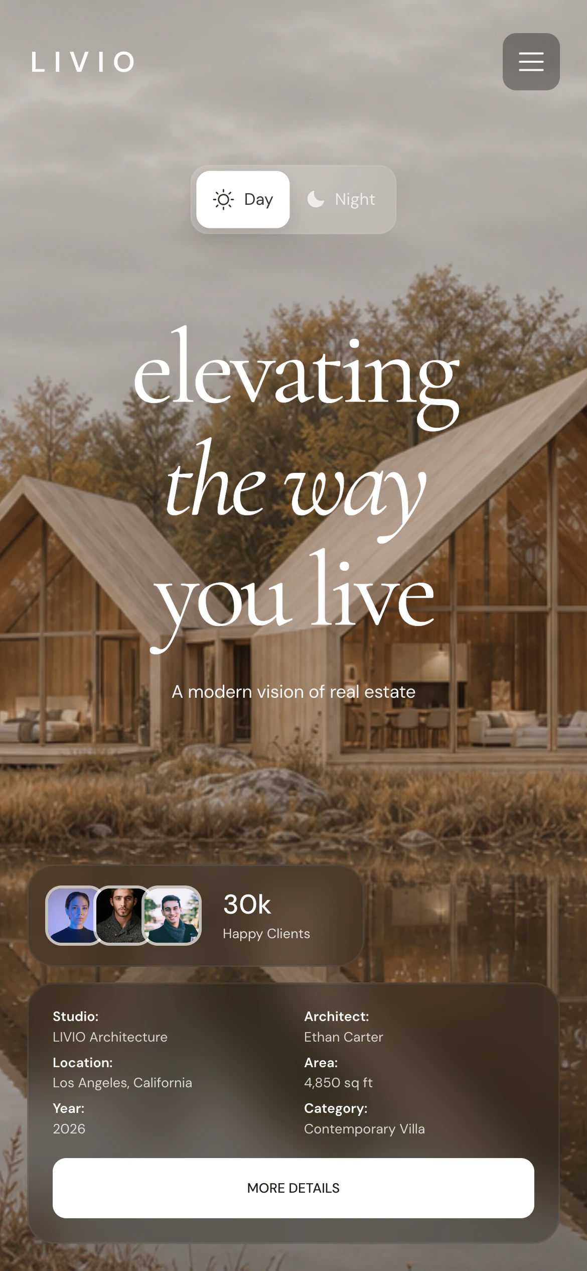 LIVIO responsive property website shown inside the featured iPhone