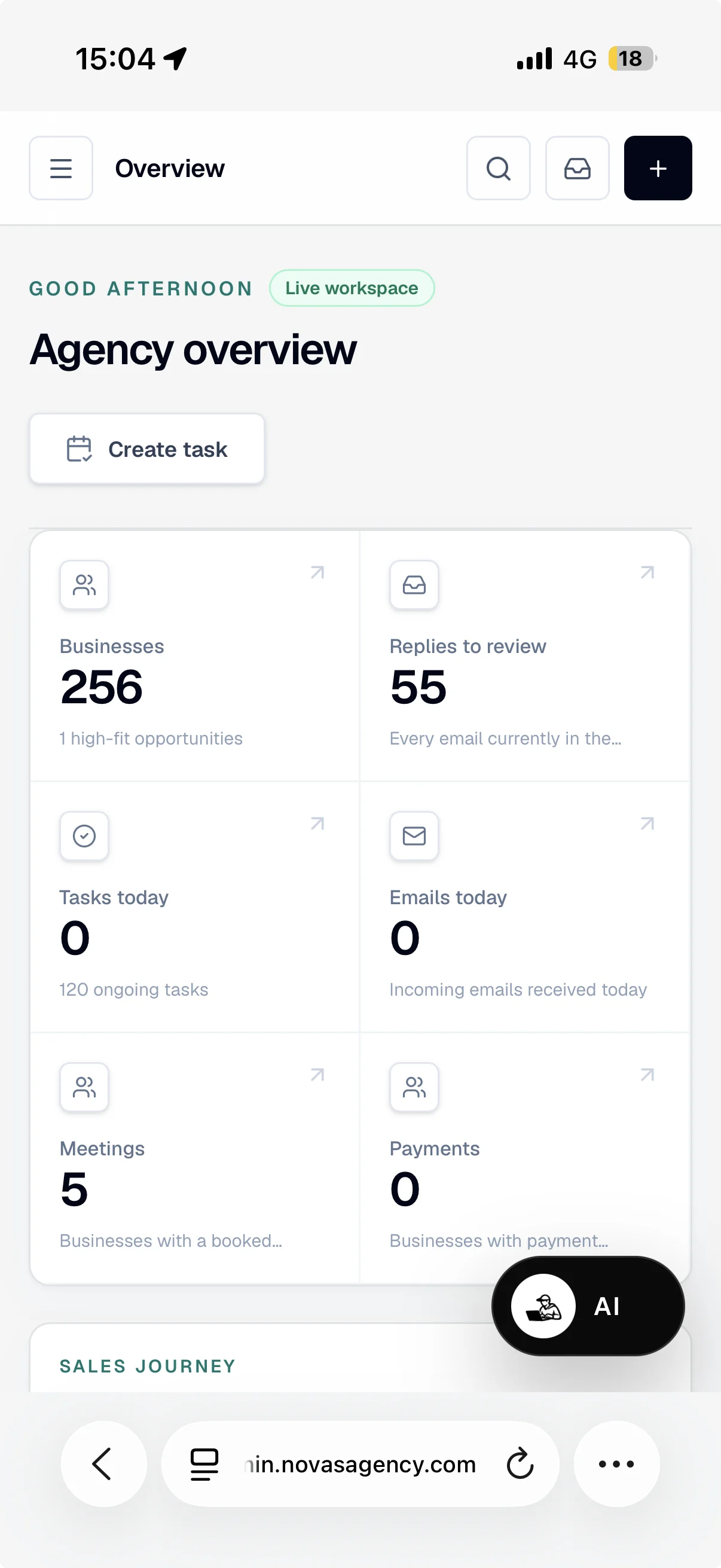 Novas CRM Dashboard mobile overview