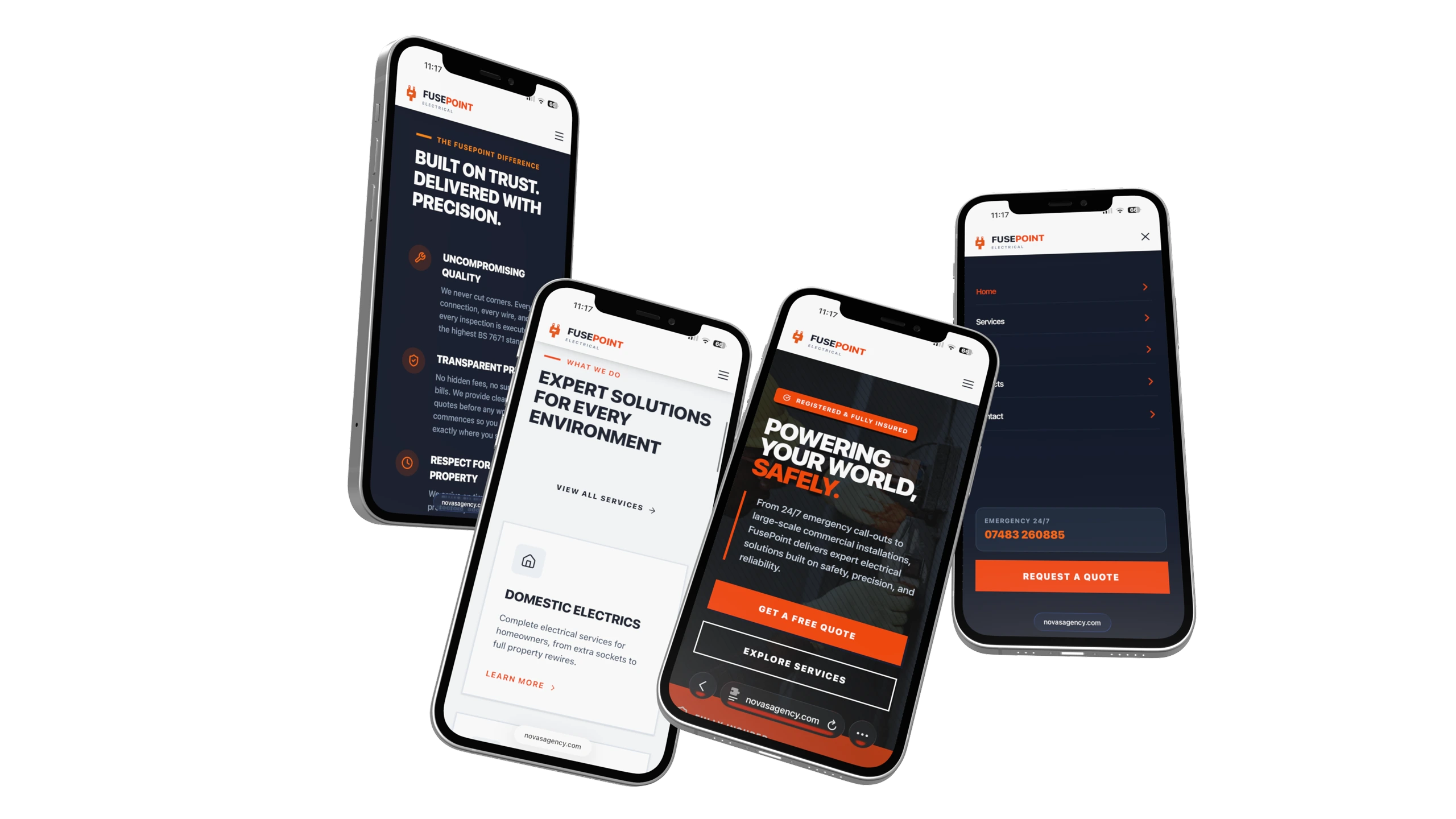 FusePoint Electrical website displayed across four phones