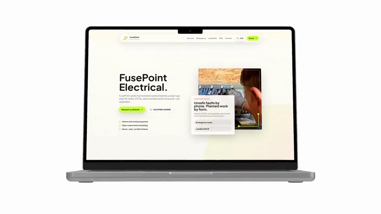 FusePoint Electrical website revealed on an opening MacBook