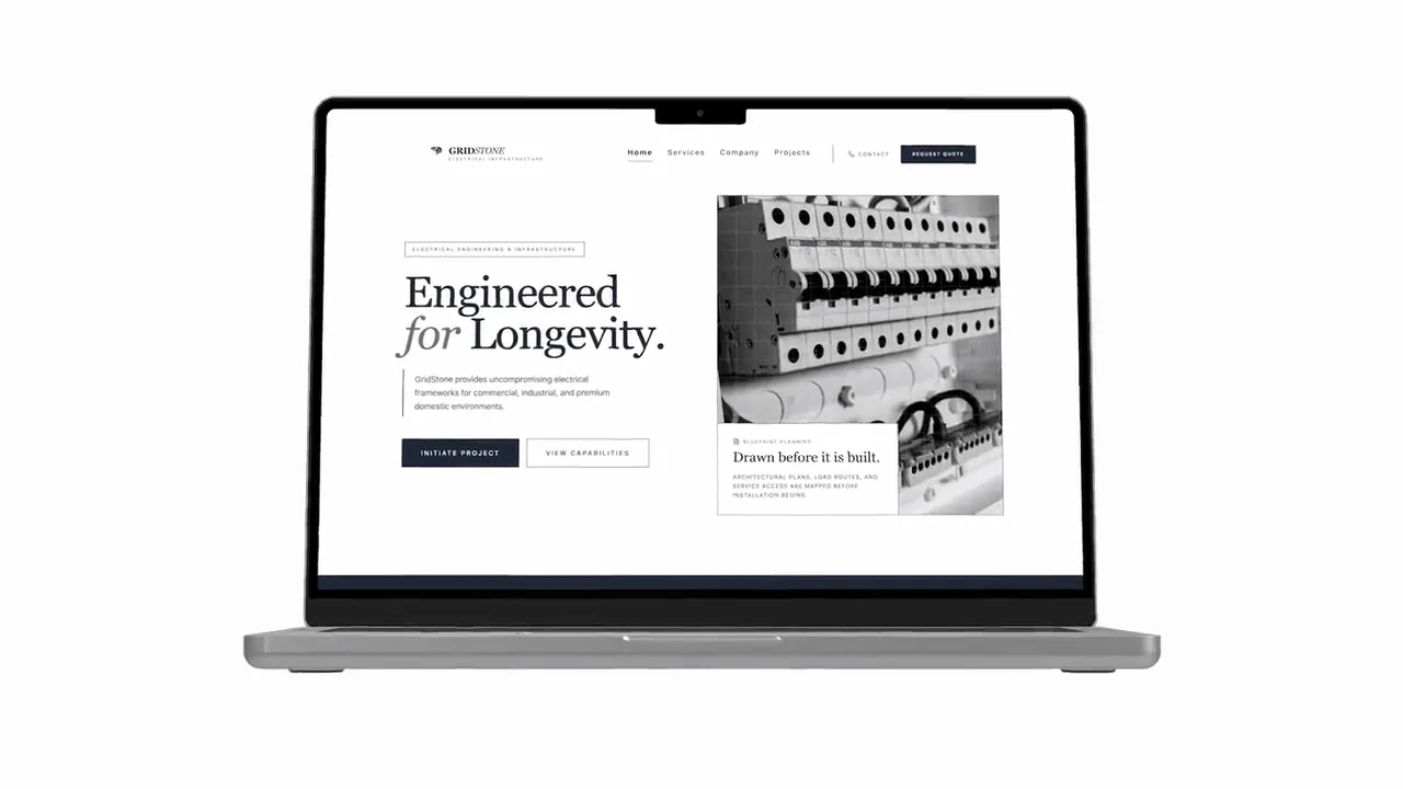 GridStone Infrastructure website revealed on an opening MacBook